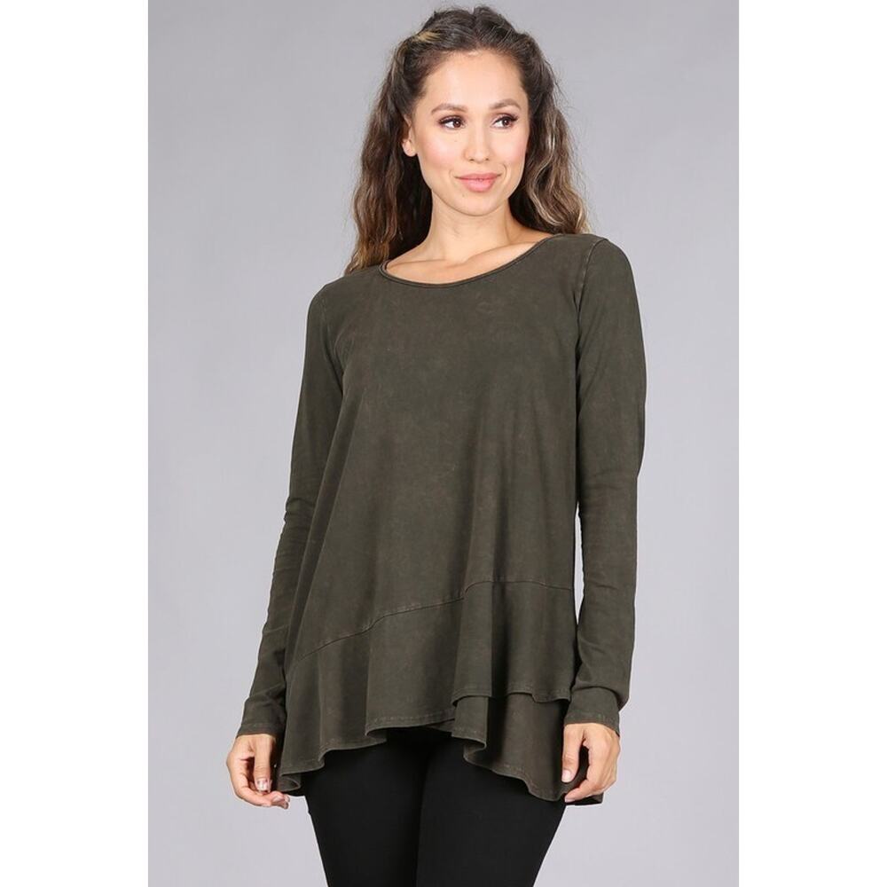 Chatoyant Soft and Stretchy Mineral Wash Tunic Dark Moss Large
